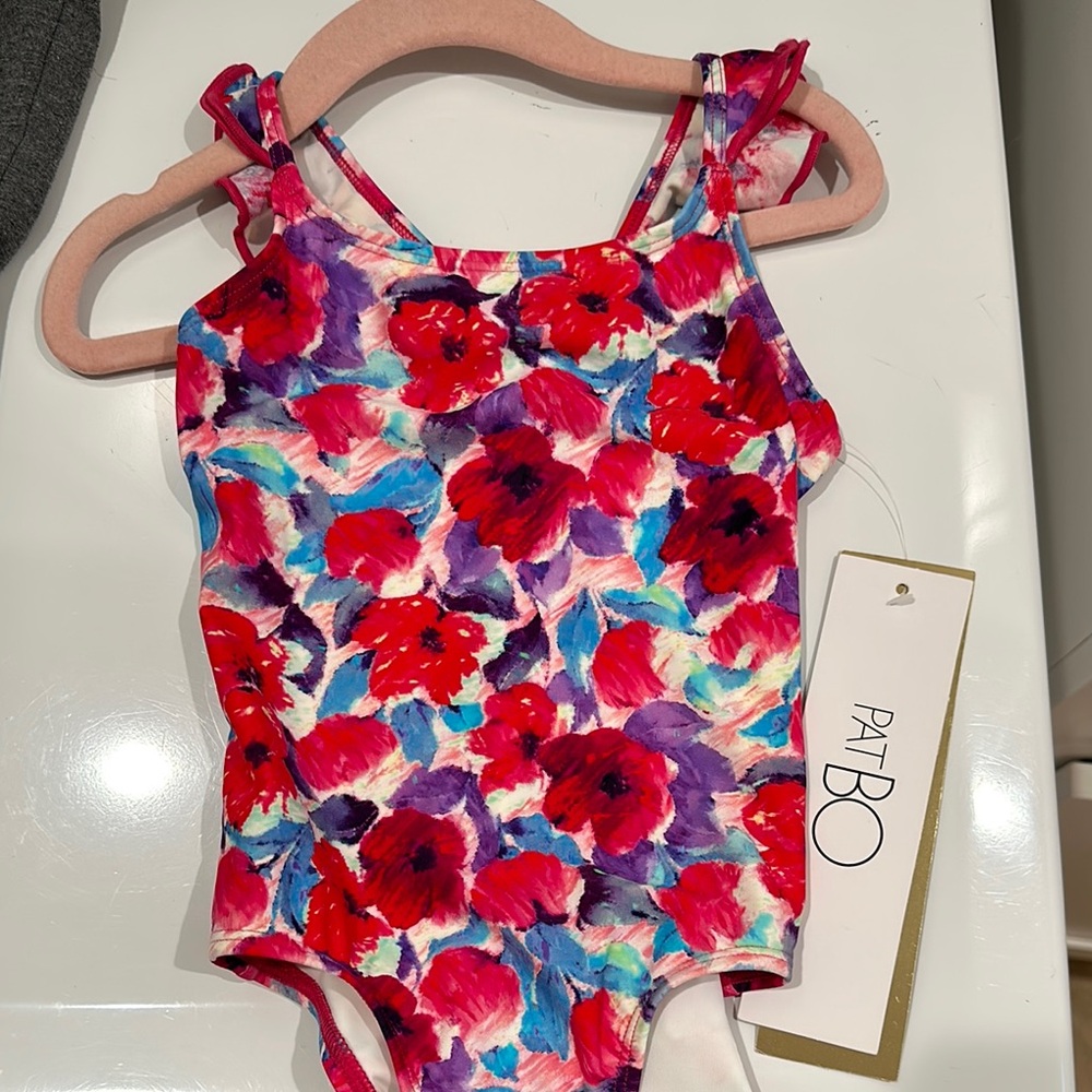 PatBO Kids Swim One Piece - Red and Purple Floral